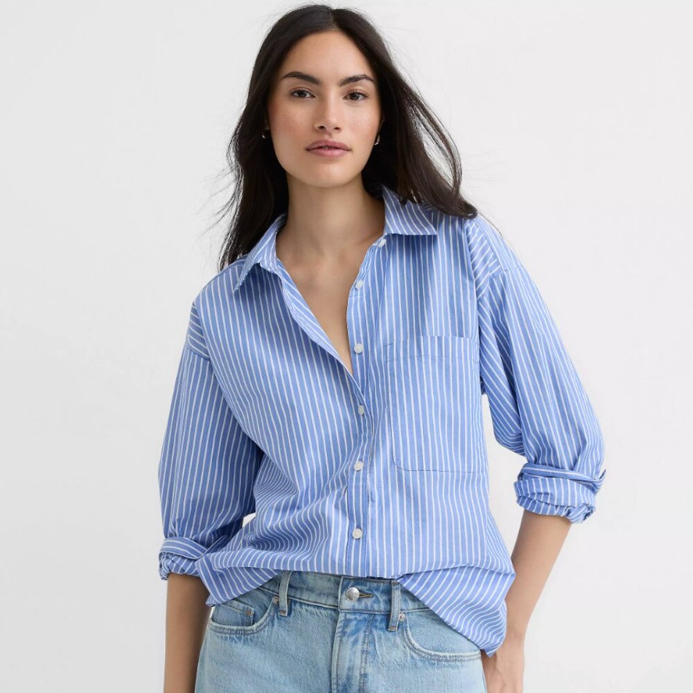 Blue and White Button Down Collared Shirt from Loft